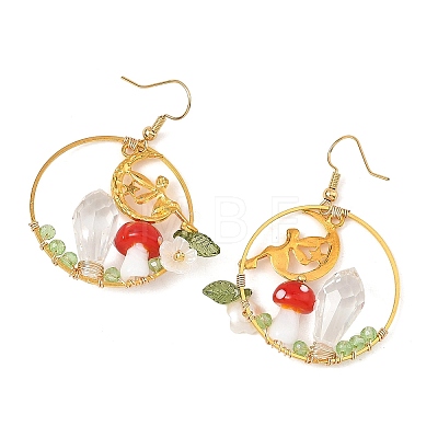 Brass Glass Dangle Earrings EJEW-JE07514-1