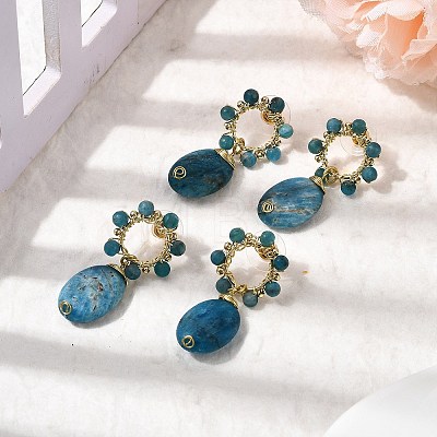 Natural Apatite Dangle Stud Earrings EJEW-G454-01G-06-1