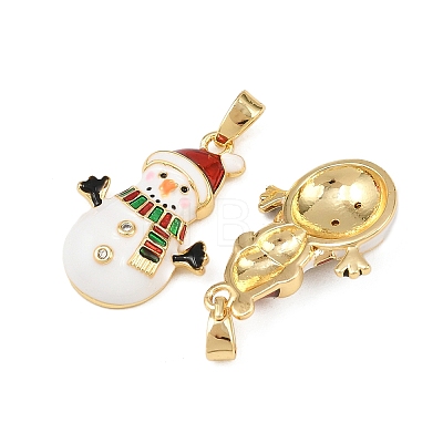 Christmas Brass Micro Pave Cubic Zirconia Enamel Pendants KK-B161-15G-03-1