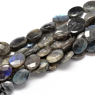 Flat Oval Natural Labradorite Bead Strands G-L357A-12-1