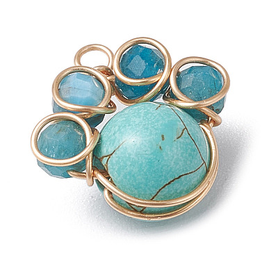 4Pcs 4 Styles Copper Wire Wrapped Natural & Synthetic Mixed Gemstone Faceted Beaded Pendants PALLOY-TA00168-01-1