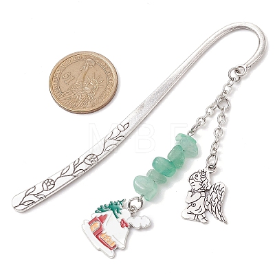 5Pcs 5 Styles Christmas House & Angel Alloy Pendant Bookmarks AJEW-JK00341-1