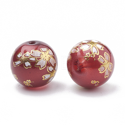 Flower Picture Printed Glass Beads GLAA-Q071-02-1
