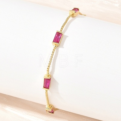 Brass Pave Rectangle Cubic Zirconia Link Chain Bracelets KK-CBA960E-14G-1
