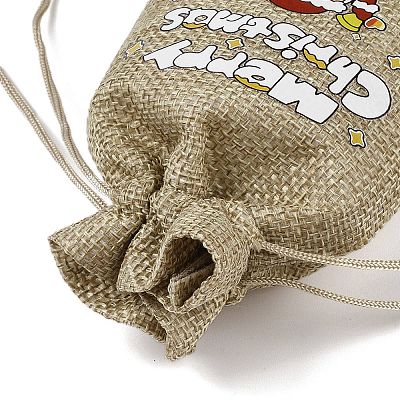 Christmas Printed Burlap Packing Pouches Drawstring Bags ABAG-Q053-02A-07-1