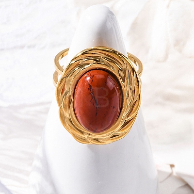 Oval Natural Red Jasper Finger Rings RJEW-M063-01G-08-1