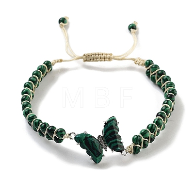 Synthetic Malachite Braided Round Bead Bracelets BJEW-K251-06F-1