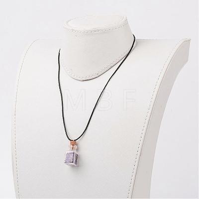 Glass Wishing Bottle Leather Cord Pendant Necklaces NJEW-JN01615-1