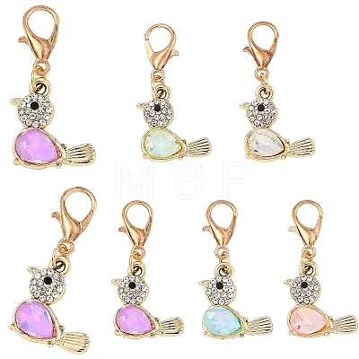 20Pcs Alloy K5 Glass Bird Pendant Decorations HJEW-YW00257-1