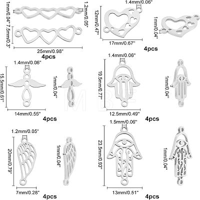 SUPERFINDINGS 24Pcs 6 Style 201 Stainless Steel Links Connectors STAS-FH0001-49-1