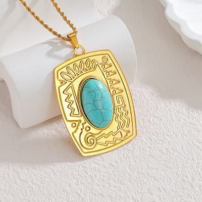 Boho 304 Stainless Steel Synthetic Turquoise Pendant Necklaces for Women WG99EC3-07-1