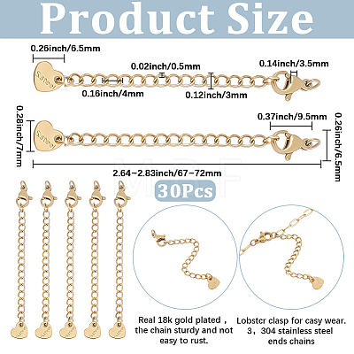 30Pcs 304 Stainless Steel Curb Chain Extender STAS-BM0001-08-1