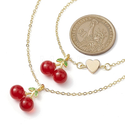 Cherry Lampwork Pendant Necklaces & Heart Link Bracelets Sets SJEW-JS01299-1