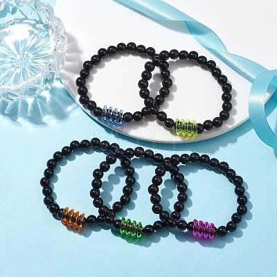 Round & Spring Acrylic Stretch Beaded Bracelets BJEW-JB10224-02-1