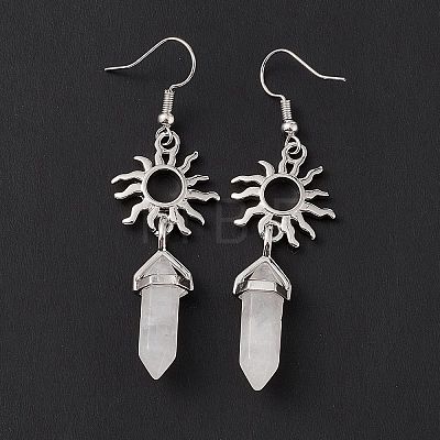 Natural Quartz Crystal Bullet with Sun Dangle Earrings EJEW-I276-01P-20-1