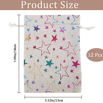 Christmas Jute Cloth Star Print Storage Pouches ABAG-WH0048-12A-1