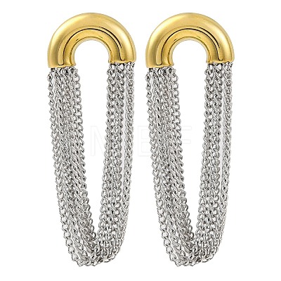 304 Stainless Steel Tassel Chain Stud Earrings for Women EJEW-U023-07GP-1