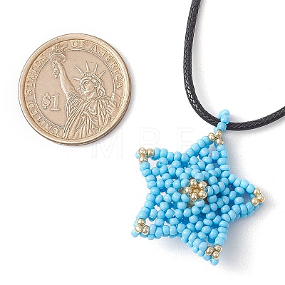 Glass Seed Beaded Star Pendant Necklaces NJEW-MZ00081-02-1