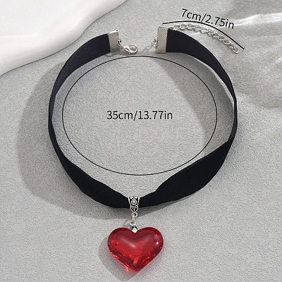 Gothic Heart Alloy Pave Glass Pendant Black Velvet Cord Choker Necklaces for Women FS-WG59BE3-01-1