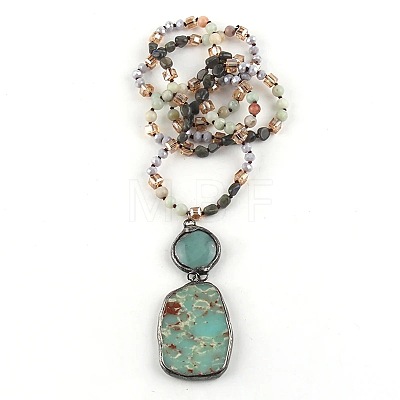 Bohemian Vintage Style Natural Shoushan Stone with Glass Pendant Necklaces FS-WG0BFE5-02-1