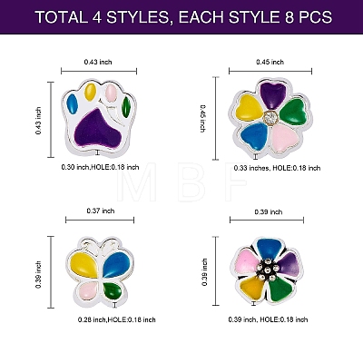 32Pcs 4 Colors Alloy Enamel European Beads MPDL-SZ0001-08-1