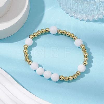 Round 304 Stainless Steel & Natural White Jade Beaded Stretch Bracelets for Women BJEW-JB11053-02-1