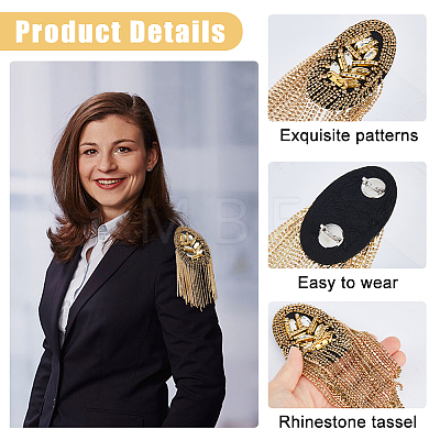 4Pcs 2 Colors Felt & Metal Rhinestone Tassel Epaulette DIY-HS0002-59-1