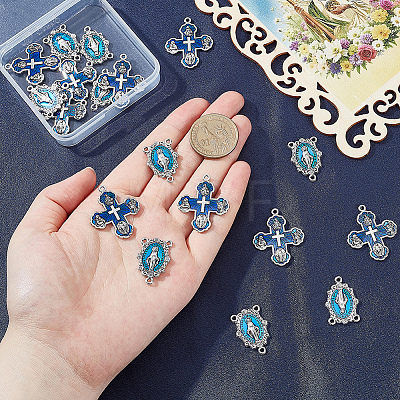 10Pcs Religion Alloy Enamel Blue Oval with Virgin Chandelier Component Links FIND-SC0024-36-1