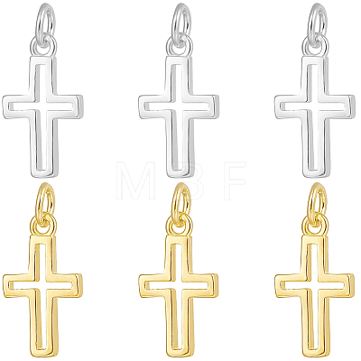 6Pcs 2 Colors 925 Sterling Silver Cross Charms STER-BBC0009-97-1