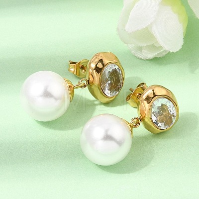 304 Stainless Steel Pave Clear Cubic Zirconia Stud Earrings SA-CBADCF0-01G-1