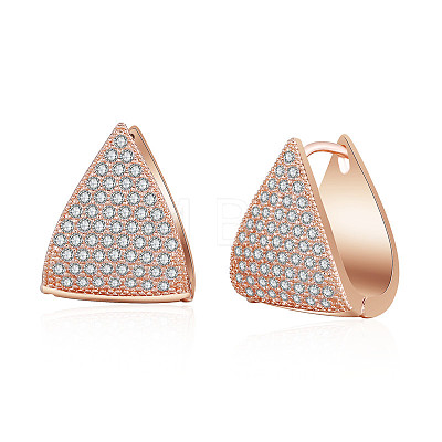 Brass Micro Pave Clear Cubic Zirconia Triangle Hoop Earrings FS-WG8FAD7-02-1