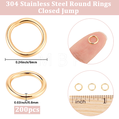 200Pcs 304 Stainless Steel Round Rings STAS-BBC0010-21A-1