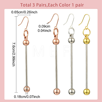 3 Pairs 3 Colors Plastic Dangle Earrings EJEW-YW0001-20-1