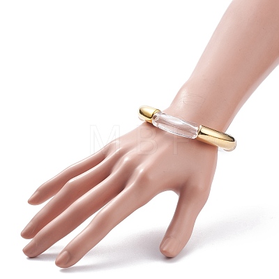9Pcs 9 Color Acrylic & CCB Plastic Curved Tube Chunky Stretch Bracelets Set for Women BJEW-JB08143-1