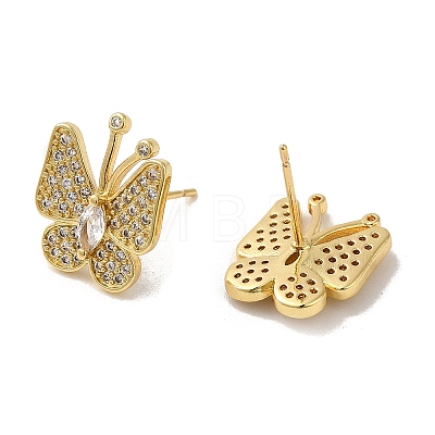 Rack Plating Real 18K Gold Plated Brass Butterfly Stud Earrings EJEW-B034-06G-1