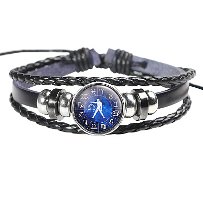 12 Constellation Leather Cord Bracelets BJEW-P240-E11-1