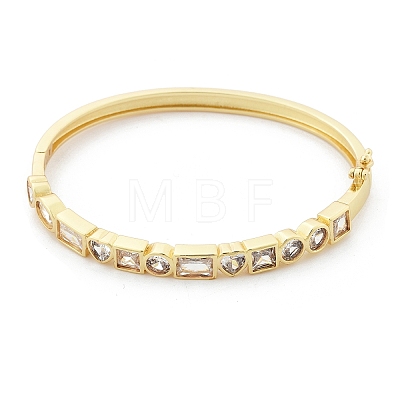 Brass Micro Pave Clear Cubic Zirconia Hinged Bangles for Women BJEW-K274-10G-1