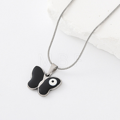 304 Stainless Steel Enamel Evil Eye Butterfly Pendant Necklaces for Men Women EX1242-4-1