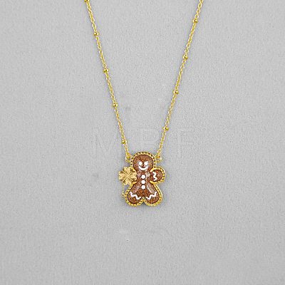 Christmas Brass Enamel Gingerbread Man with Clover Pendant Necklaces FS-WGDCCA1-01-1