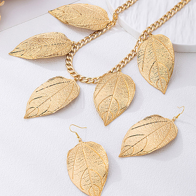 Alloy Leaf Shape Dangle Earrings & Pendant Necklaces Sets WGCA963-01-1