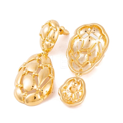 Retro Hollow Oval Drawbench Brass Dangle Stud Earrings for Women EJEW-G391-13G-1