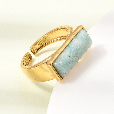 Brass with Natural Amazonite Cuff Open Rings for Women GG-CBA0B5A-04G-05-1