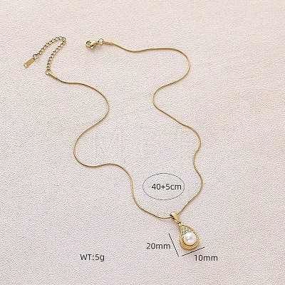 304 Stainless Steel with Imitation Pearl and Clear Glass Teardrop Pendant Necklaces EB8017-1