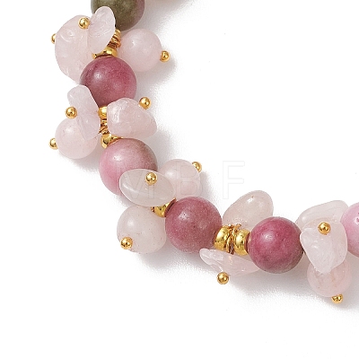 Brass & Natural Mixed Gemstone Chip & Round Beads Bracelets for Women BJEW-JB13151-01-1