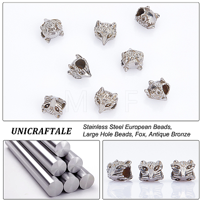 Unicraftale 8Pcs 304 Stainless Steel European Beads STAS-UN0038-55-1