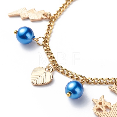 Alloy Enamel & Glass Pearl Charm Bracelet with 304 Stainless Steel Chains for Women BJEW-JB08707-02-1