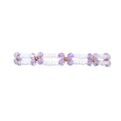 Woven Glass Flower Adjustable Braided Bead Bracelets for Women BJEW-MZ00100-02-1