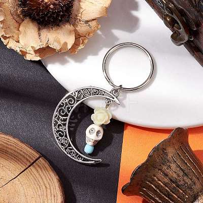 5Pcs Alloy & Synthetic Turquoise & Resin Keychain KEYC-JKC00777-05-1