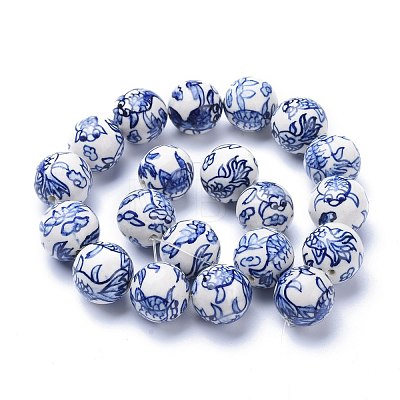 Handmade Blue and White Porcelain Beads Strands PORC-K002-01B-1