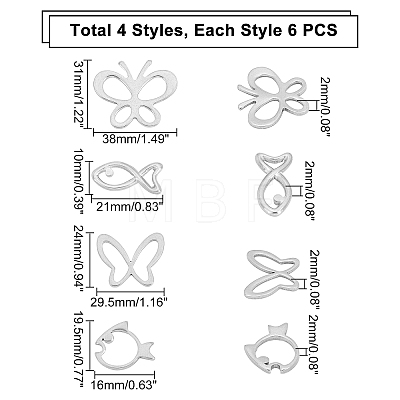 Unicraftale 24Pcs 4 Style 304 Stainless Steel Linking Rings STAS-UN0023-74-1